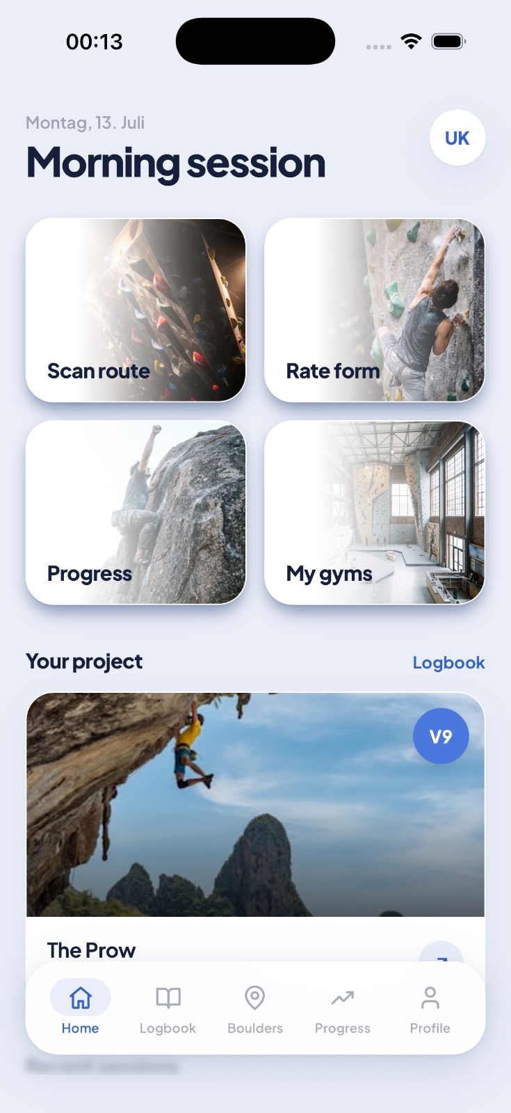 climbr app interface